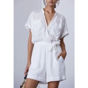 BROCHU WALKER Crinkle Short Sleeve Elastic Waist Pockets‎ Relax Romper Large